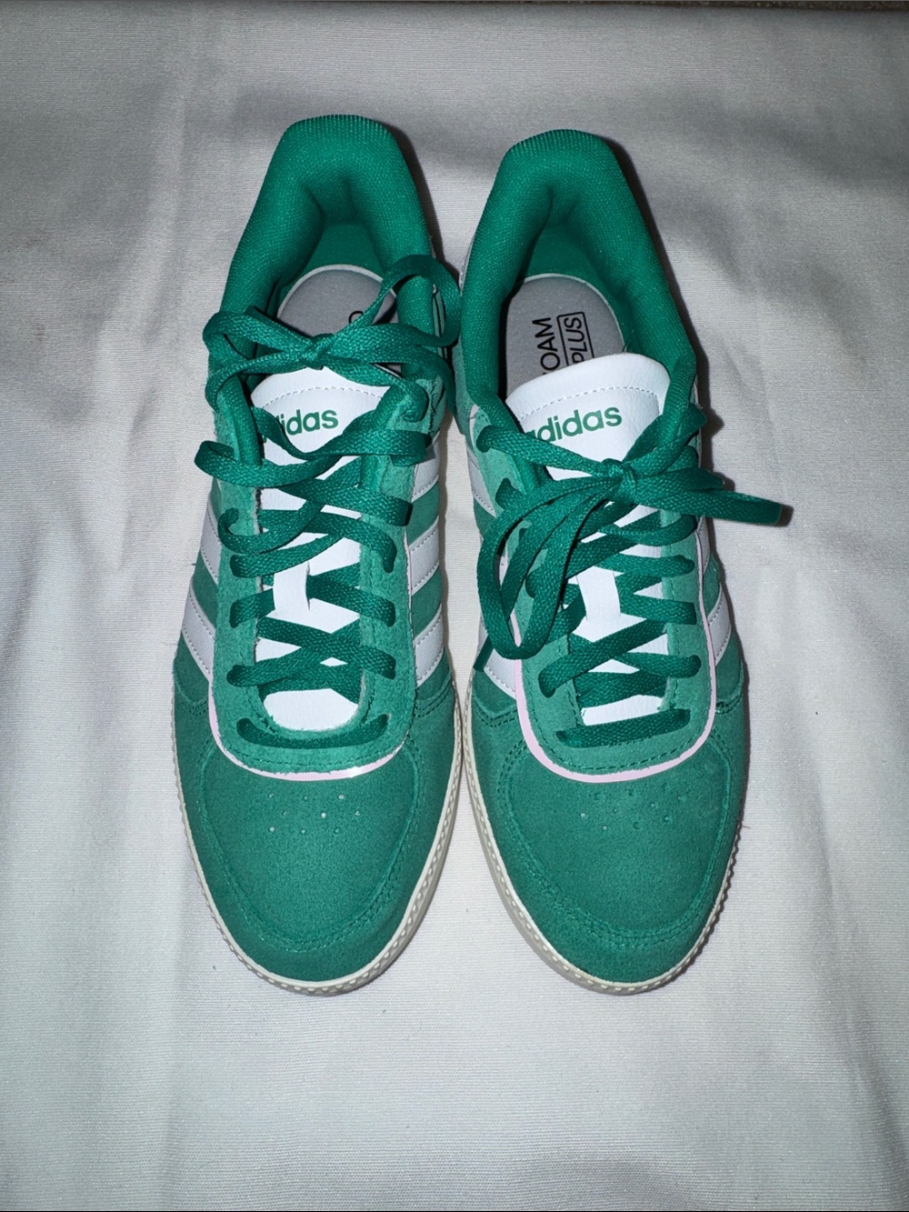 adidas Teal Green Suede Sneakers with White Stripes